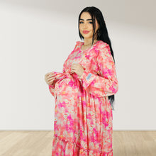 Load image into Gallery viewer, REEM BABY PINK FLORAL DOUBLE ZIPPER MATERNITY AND NURSING DRESS