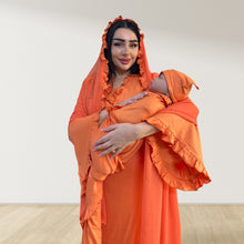 Load image into Gallery viewer, TANGERINE SIGNATURE RUFFLED ROBE AND LETTUCE SWADDLE SET