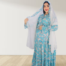 Load image into Gallery viewer, MALIKAT ALWURUD TURQUOISE  LAYERED MATERNITY AND NURSING GOWN