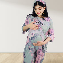 Load image into Gallery viewer, FLORAL GREEN DROP SHOULDER PAJAMA SET WITH MATCHING BABY ROMPER - STYLED BY MAMA