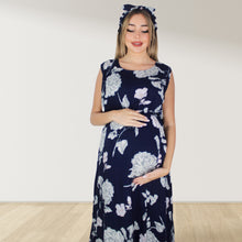 Load image into Gallery viewer, NAVY BLUE FLORAL MOMMY AND ME 5 IN 1 LONG MATERNITY SET