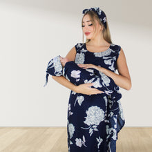 Load image into Gallery viewer, NAVY BLUE FLORAL MOMMY AND ME 5 IN 1 LONG MATERNITY SET