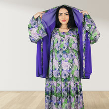 Load image into Gallery viewer, MARYOOM PURPLE ROSE RUFFLE MATERNITY AND NURSING DRESS WITH ZIPPER