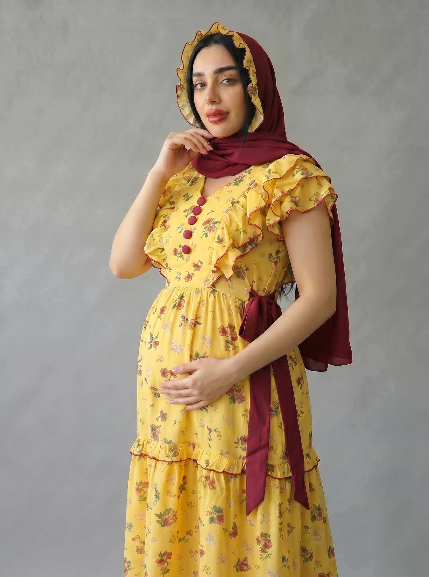 SUNSET FLORAL FARASHA SLEEVELESS LAYERED MATERNITY AND NURSING GOWN