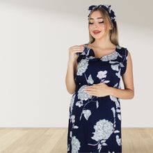 Load image into Gallery viewer, NAVY BLUE FLORAL MOMMY AND ME 5 IN 1 LONG MATERNITY SET