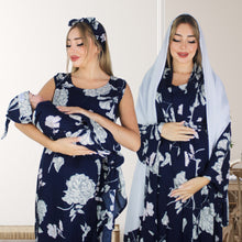 Load image into Gallery viewer, NAVY BLUE FLORAL MOMMY AND ME 5 IN 1 LONG MATERNITY SET