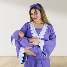 Load image into Gallery viewer, PRETTY IN PURPLE MATERNITY MAXI AND SWADDLE BLANKET  SET