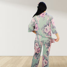 Load image into Gallery viewer, FLORAL GREEN DROP SHOULDER PAJAMA SET WITH MATCHING BABY ROMPER - STYLED BY MAMA