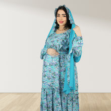 Load image into Gallery viewer, REEM SKY BLUE FLORAL DOUBLE ZIPPER MATERNITY AND NURSING DRESS