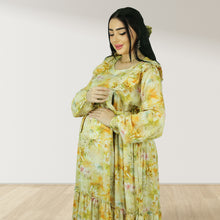 Load image into Gallery viewer, REEM YELLOW FLORAL DOUBLE ZIPPER MATERNITY AND NURSING DRESS