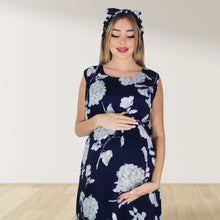 Load image into Gallery viewer, NAVY BLUE FLORAL MOMMY AND ME 5 IN 1 LONG MATERNITY SET