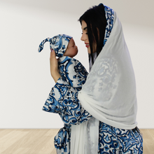 Load image into Gallery viewer, MOROCCAN BLUE MOMMY AND ME 5 IN 1 LONG MATERNITY SET