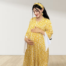Load image into Gallery viewer, MAHRA MUSTARD YELLOW  PREMIUM COTTON TRIMMED  MATERNITY AND NURSING DRESS WITH ZIPPER