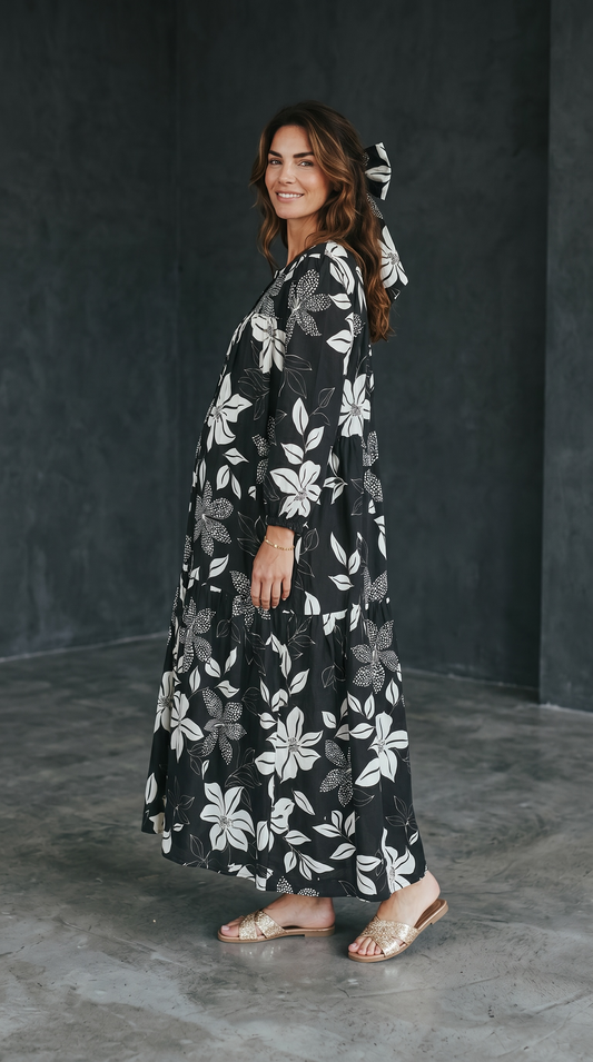 MARYOOM BLACK RUFFLE MATERNITY AND NURSING DRESS WITH ZIPPER