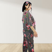 Load image into Gallery viewer, FLORAL GREY DROP SHOULDER PAJAMA SET WITH MATCHING BABY ROMPER - STYLED BY MAMA