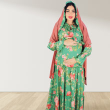 Load image into Gallery viewer, MALIKAT ALWURUD GREEN LAYERED MATERNITY AND NURSING GOWN