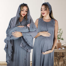 Load image into Gallery viewer, ROCK GREY SIGNATURE RUFFLED ROBE AND LETTUCE SWADDLE SET