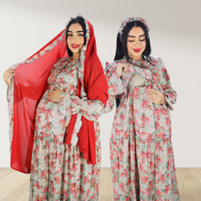 Load image into Gallery viewer, MALIKAT ALWURUD PISTA GREEN LAYERED MATERNITY AND NURSING GOWN