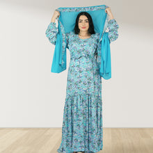 Load image into Gallery viewer, REEM SKY BLUE FLORAL DOUBLE ZIPPER MATERNITY AND NURSING DRESS