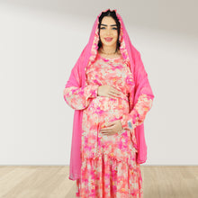 Load image into Gallery viewer, REEM BABY PINK FLORAL DOUBLE ZIPPER MATERNITY AND NURSING DRESS