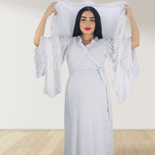 Load image into Gallery viewer, SWAN WHITE SIGNATURE RUFFLED ROBE AND LETTUCE SWADDLE SET