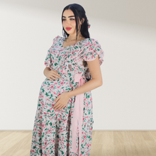 Load image into Gallery viewer, BABY PINK FARASHA SLEEVELESS  LAYERED MATERNITY AND NURSING GOWN