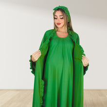 Load image into Gallery viewer, FOREST GREEN SIGNATURE RUFFLED ROBE AND LETTUCE SWADDLE SET