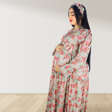Load image into Gallery viewer, MALIKAT ALWURUD PISTA GREEN LAYERED MATERNITY AND NURSING GOWN