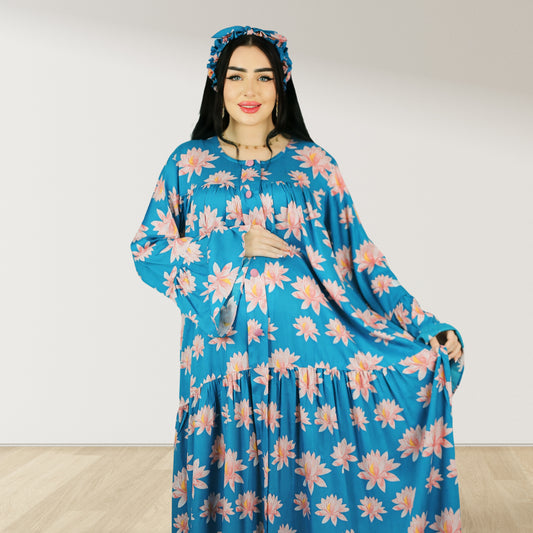 MARYOOM BLUE RUFFLE MATERNITY AND NURSING DRESS WITH ZIPPER