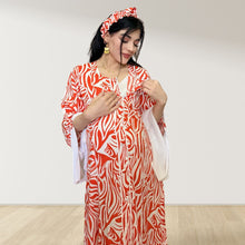 Load image into Gallery viewer, MAHRA ORANGE PREMIUM COTTON TRIMMED MATERNITY AND NURSING DRESS WITH ZIPPER