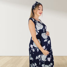 Load image into Gallery viewer, NAVY BLUE FLORAL MOMMY AND ME 5 IN 1 LONG MATERNITY SET