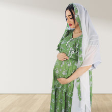 Load image into Gallery viewer, GREEN FARASHA SLEEVELESS  LAYERED MATERNITY AND NURSING GOWN