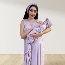 Load image into Gallery viewer, LILAC SIGNATURE RUFFLED ROBE AND LETTUCE SWADDLE SET