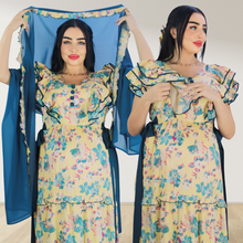 Load image into Gallery viewer, TROPICAL YELLOW  FARASHA SLEEVELESS  LAYERED MATERNITY AND NURSING GOWN