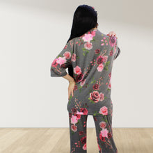 Load image into Gallery viewer, FLORAL GREY DROP SHOULDER PAJAMA SET WITH MATCHING BABY ROMPER - STYLED BY MAMA