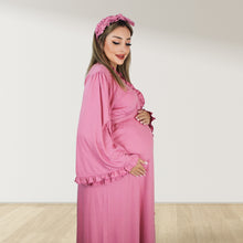 Load image into Gallery viewer, ROSE GOLD PINK  SIGNATURE RUFFLED ROBE AND LETTUCE SWADDLE SET
