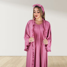 Load image into Gallery viewer, ROSE GOLD PINK  SIGNATURE RUFFLED ROBE AND LETTUCE SWADDLE SET