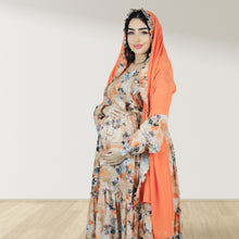 Load image into Gallery viewer, REEM ORANGE FLORAL DOUBLE ZIPPER MATERNITY AND NURSING DRESS