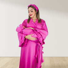 Load image into Gallery viewer, BARBIE PINK SIGNATURE RUFFLED ROBE AND LETTUCE SWADDLE SET