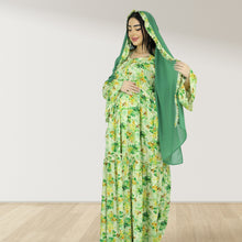 Load image into Gallery viewer, DHABIYA GREEN PREMIUM COTTON  LAYERED MATERNITY AND NURSING DRESS WITH ZIPPER