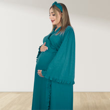 Load image into Gallery viewer, PINE GREEN SIGNATURE RUFFLED ROBE AND LETTUCE SWADDLE SET