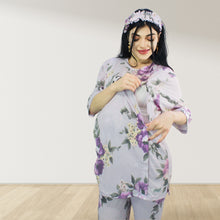 Load image into Gallery viewer, FLORAL PURPLE DROP SHOULDER PAJAMA SET WITH MATCHING BABY ROMPER - STYLED BY MAMA