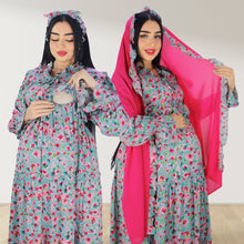 Load image into Gallery viewer, MALIKAT ALWURUD  DAISY PINK LAYERED MATERNITY AND NURSING GOWN