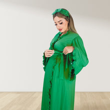 Load image into Gallery viewer, FOREST GREEN SIGNATURE RUFFLED ROBE AND LETTUCE SWADDLE SET