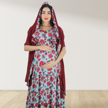 Load image into Gallery viewer, BLUE FARASHA SLEEVELESS  LAYERED MATERNITY AND NURSING GOWN