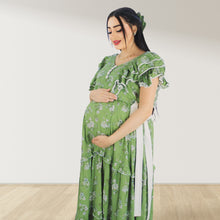 Load image into Gallery viewer, GREEN FARASHA SLEEVELESS  LAYERED MATERNITY AND NURSING GOWN