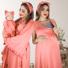 Load image into Gallery viewer, BLUSH PEACH SIGNATURE RUFFLED ROBE AND LETTUCE SWADDLE SET