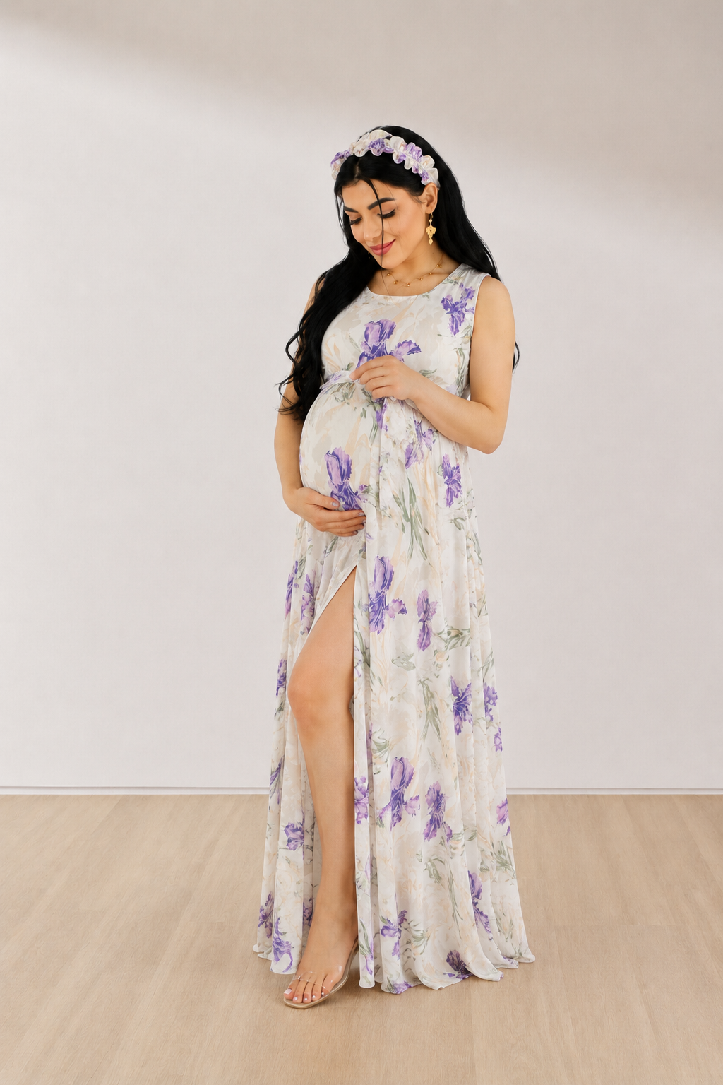 LILAC SPRING MOMMY AND ME 5 IN 1 LONG MATERNITY SET