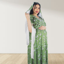 Load image into Gallery viewer, GREEN FARASHA SLEEVELESS  LAYERED MATERNITY AND NURSING GOWN