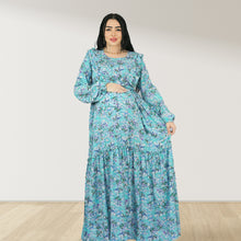 Load image into Gallery viewer, REEM SKY BLUE FLORAL DOUBLE ZIPPER MATERNITY AND NURSING DRESS